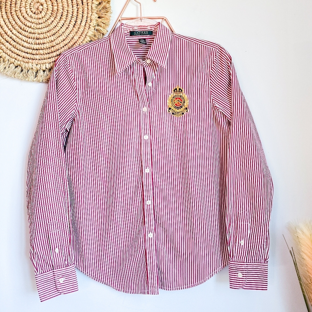 Ralph Lauren, LRL Relaxed Fit Striped Broadcloth Crest Logo Shirt, Size XS - Picture 1 of 11